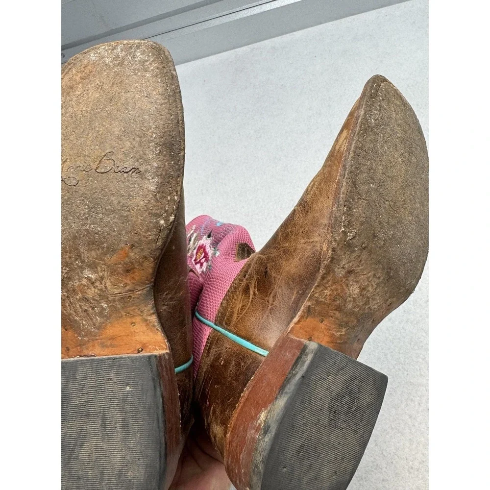 Macie Bean Western Boots Girls Size 4 Pink Floral Embroidered Leather Cowgirl